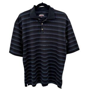 Kirkland Signature Mens Black Striped Performance Short Sleeve Polo Shirt M